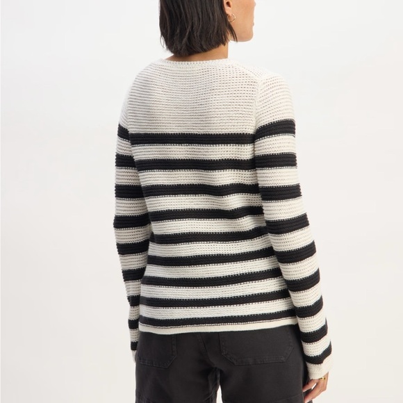 Everlane The Organic Cotton Open-Stitch Crew neck striped pullover sweater, sz L - Picture 7 of 13